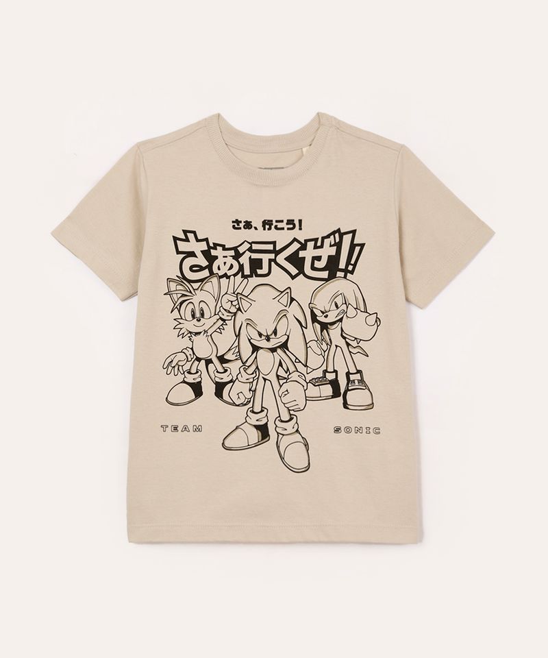 camiseta de algodão infantil sonic bege