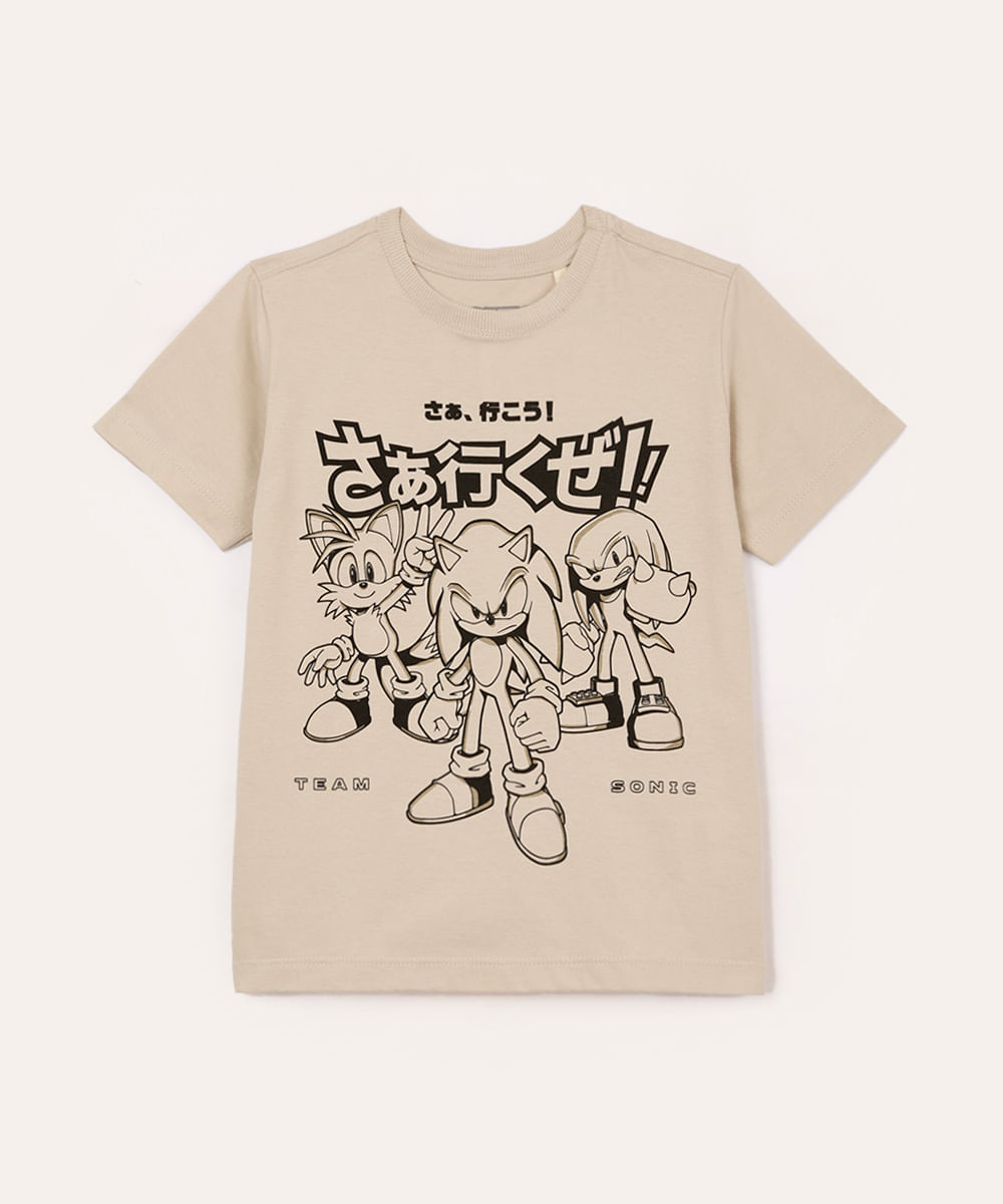 camiseta de algodão infantil sonic bege