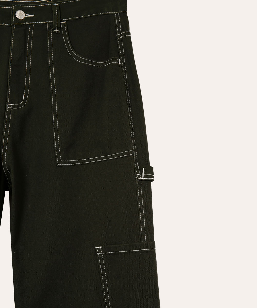 calça wide leg cargo de sarja juvenil - verde militar