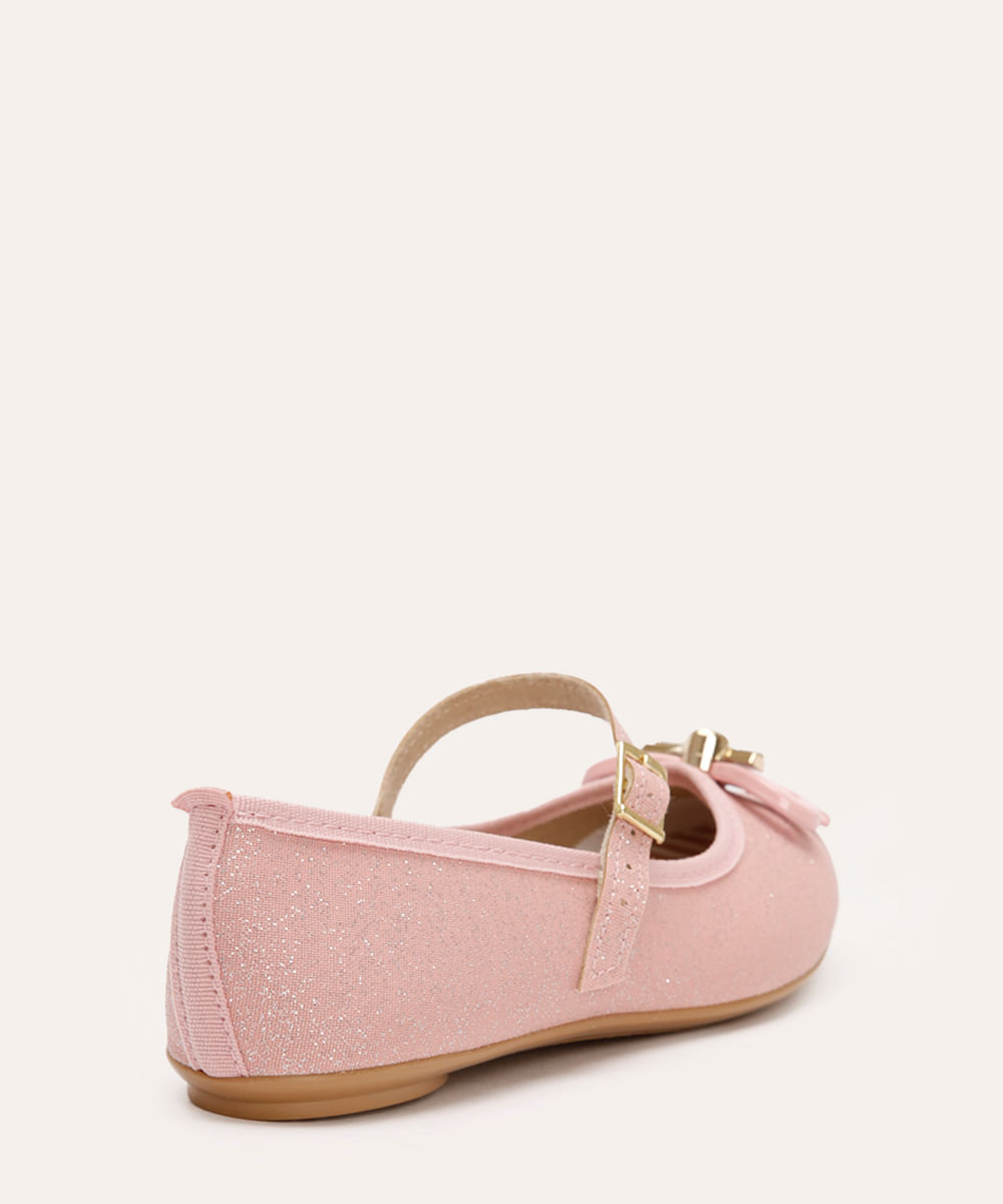 sapatilha infantil com brilho e laço molekinha rosa