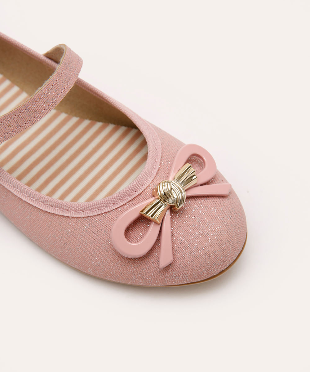 sapatilha infantil com brilho e laço molekinha rosa