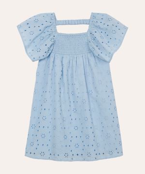 vestido de laise infantil com recorte azul