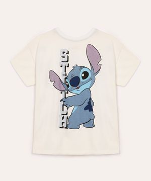 camiseta de algodão infantil ovesized stitch com brilho off white