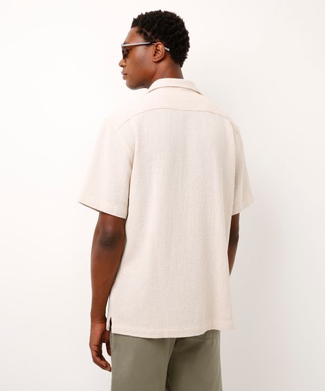 camisa de algodão texturizada box fit off white