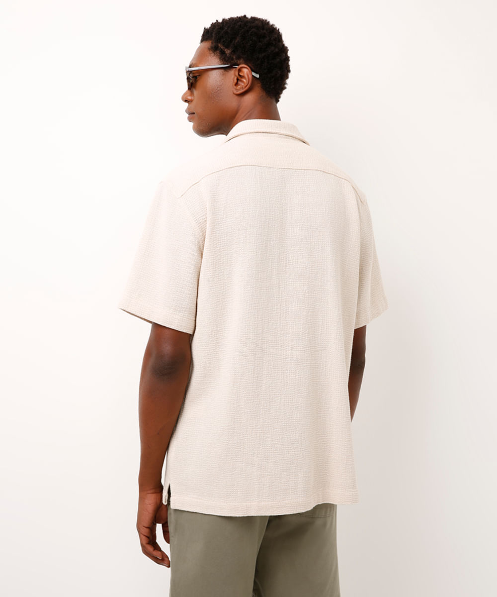 camisa de algodão texturizada box fit off white