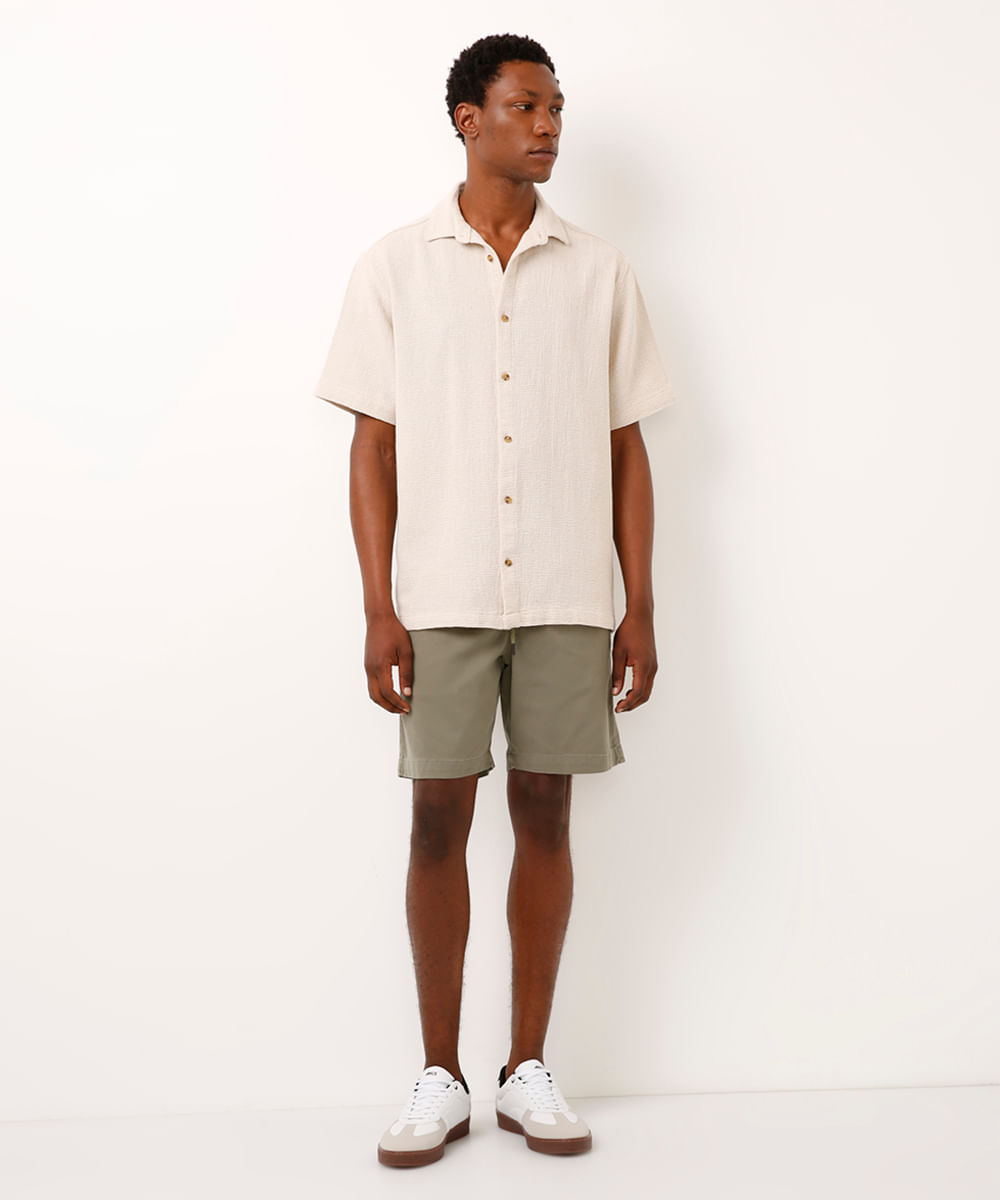 camisa de algodão texturizada box fit off white
