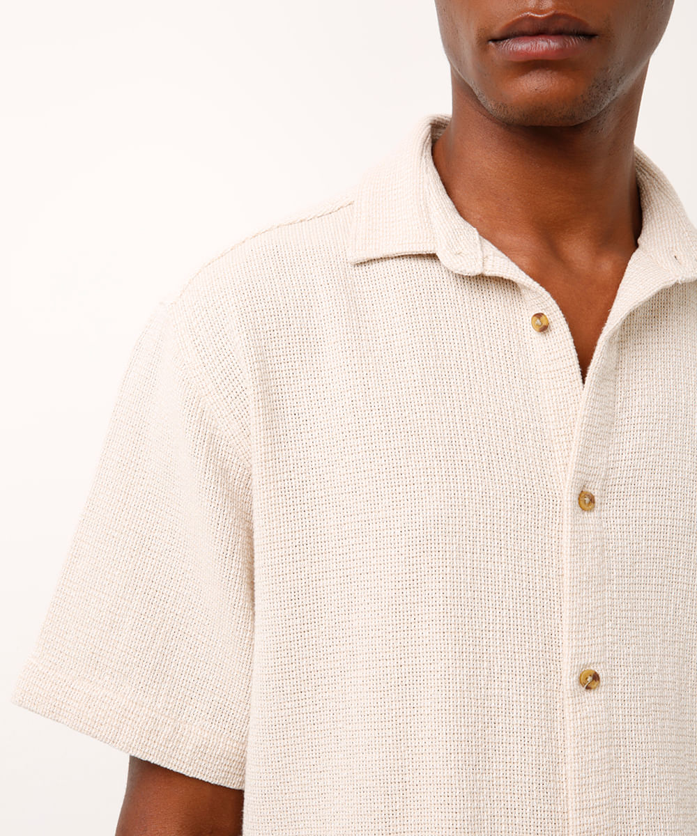 camisa de algodão texturizada box fit off white