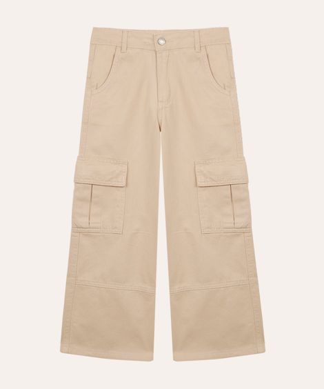 calça de sarja cargo infantil bege