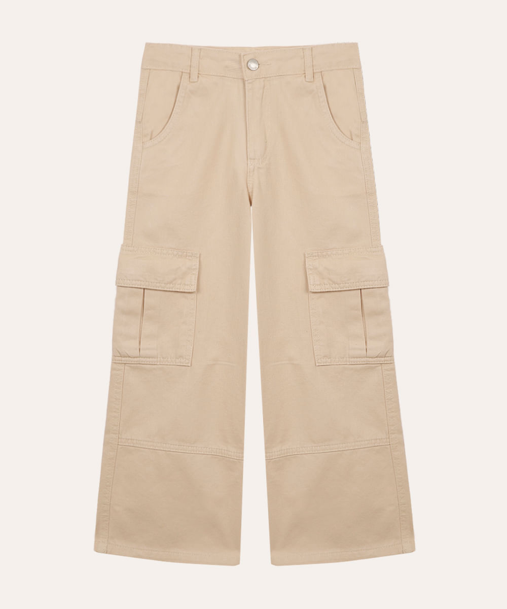 calça de sarja cargo infantil bege