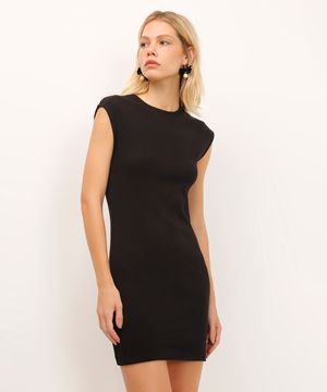 vestido curto canelado de algodão preto