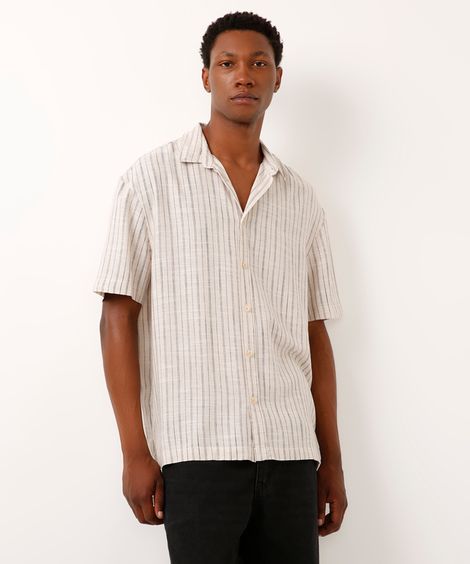 camisa de algodão listrada off white