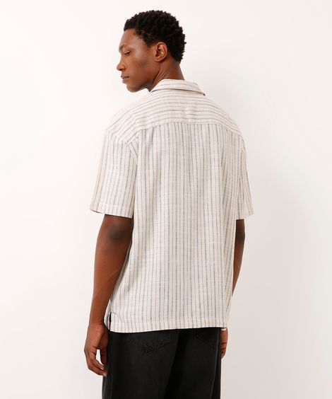 camisa de algodão listrada off white
