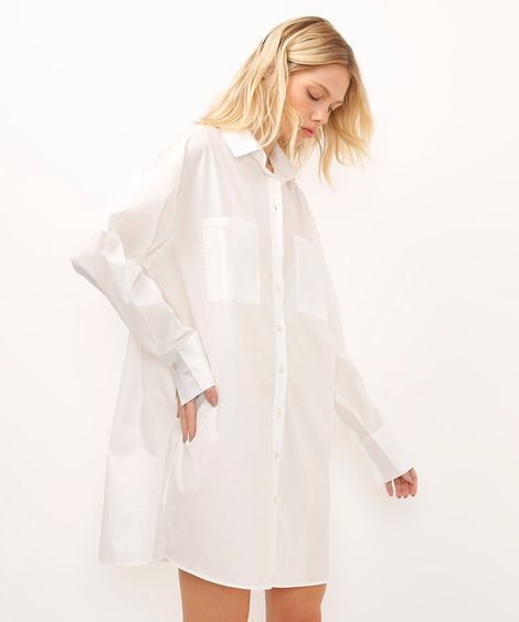 vestido camisa curto manga longa com bolso off white