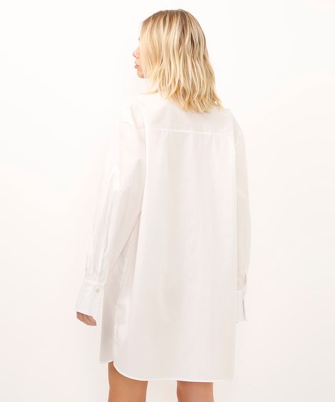 vestido camisa curto manga longa com bolso off white