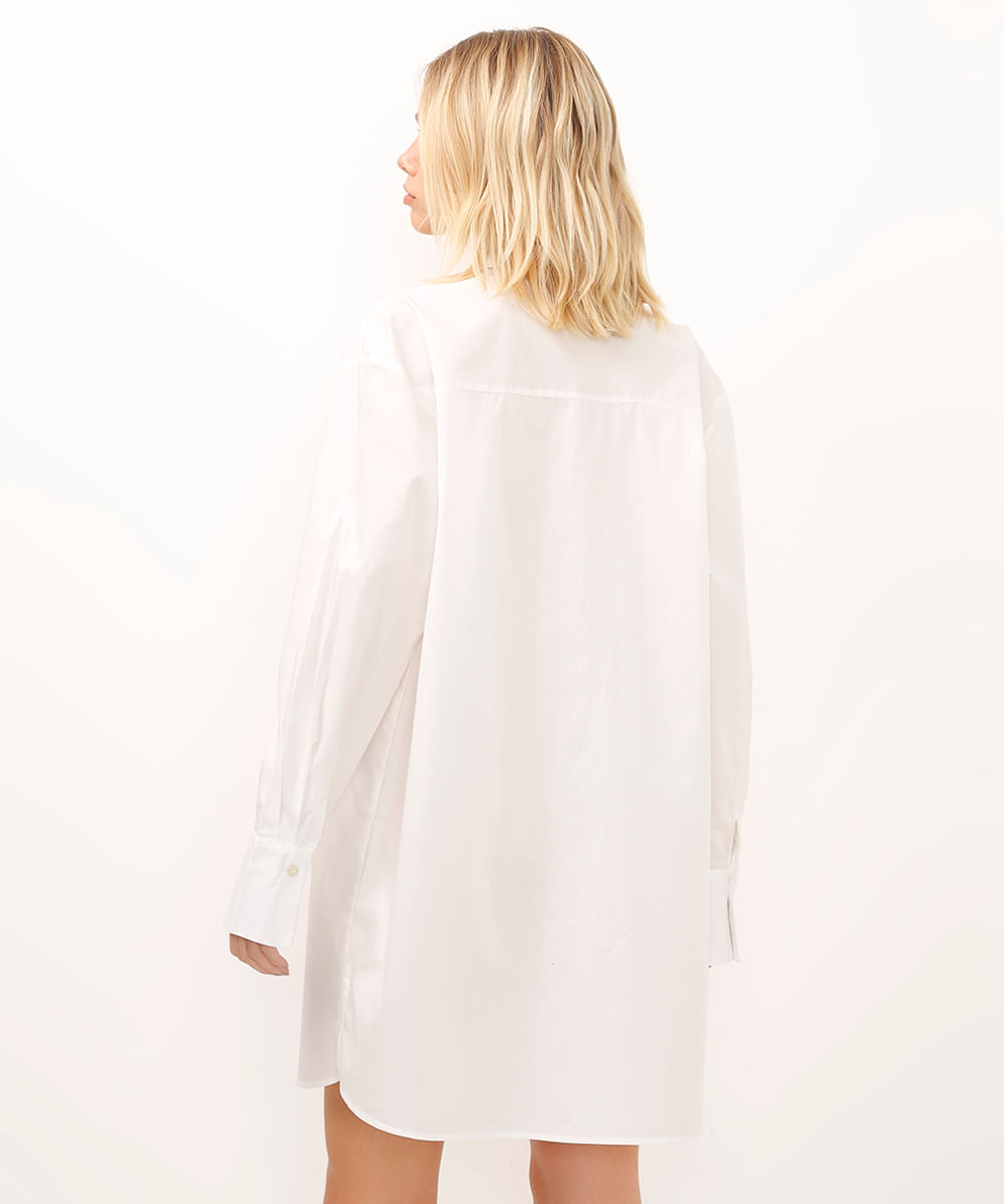 vestido camisa curto manga longa com bolso off white