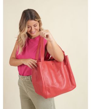 Bolsa Grande Couro Vermelho