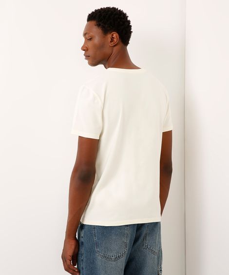 camiseta de algodão básica com bolsos manga curta off white
