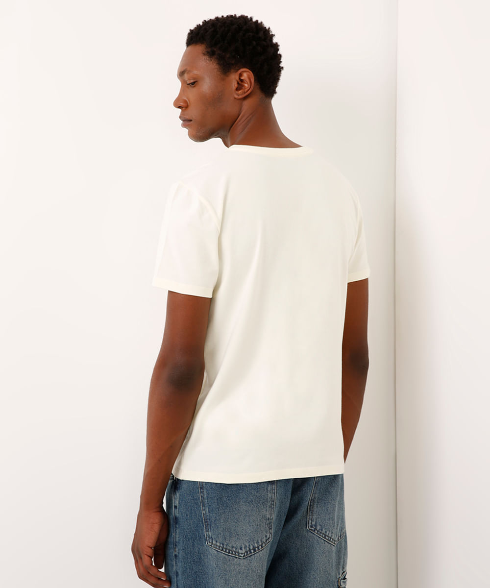 camiseta de algodão básica com bolsos manga curta off white