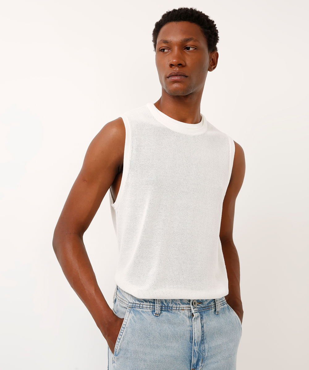 regata de tricot texturizada off white