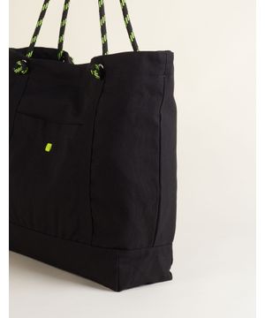 Bolsa Grande Tecido Alça Cadarço  Preto