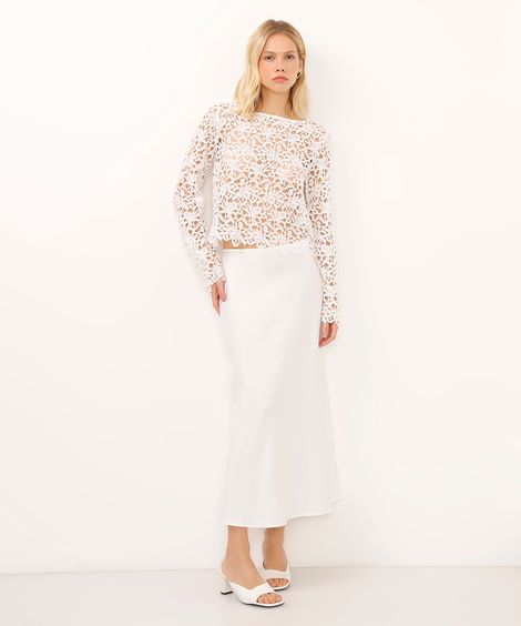 saia midi de cetim off white