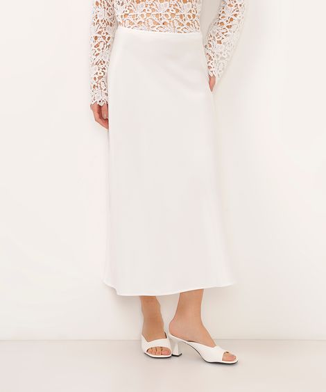 saia midi de cetim off white