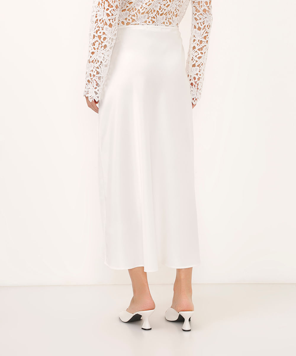 saia midi de cetim off white