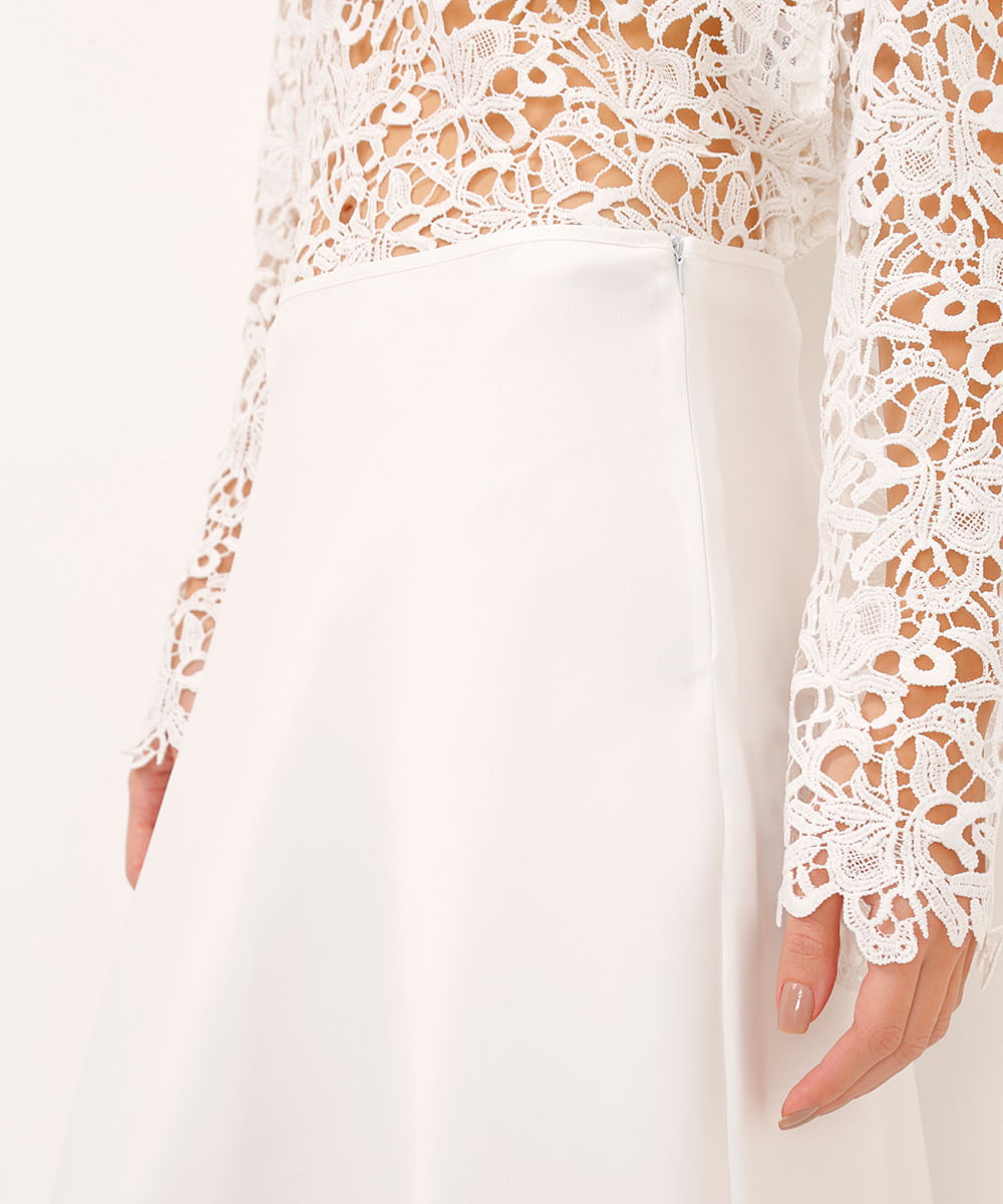 saia midi de cetim off white
