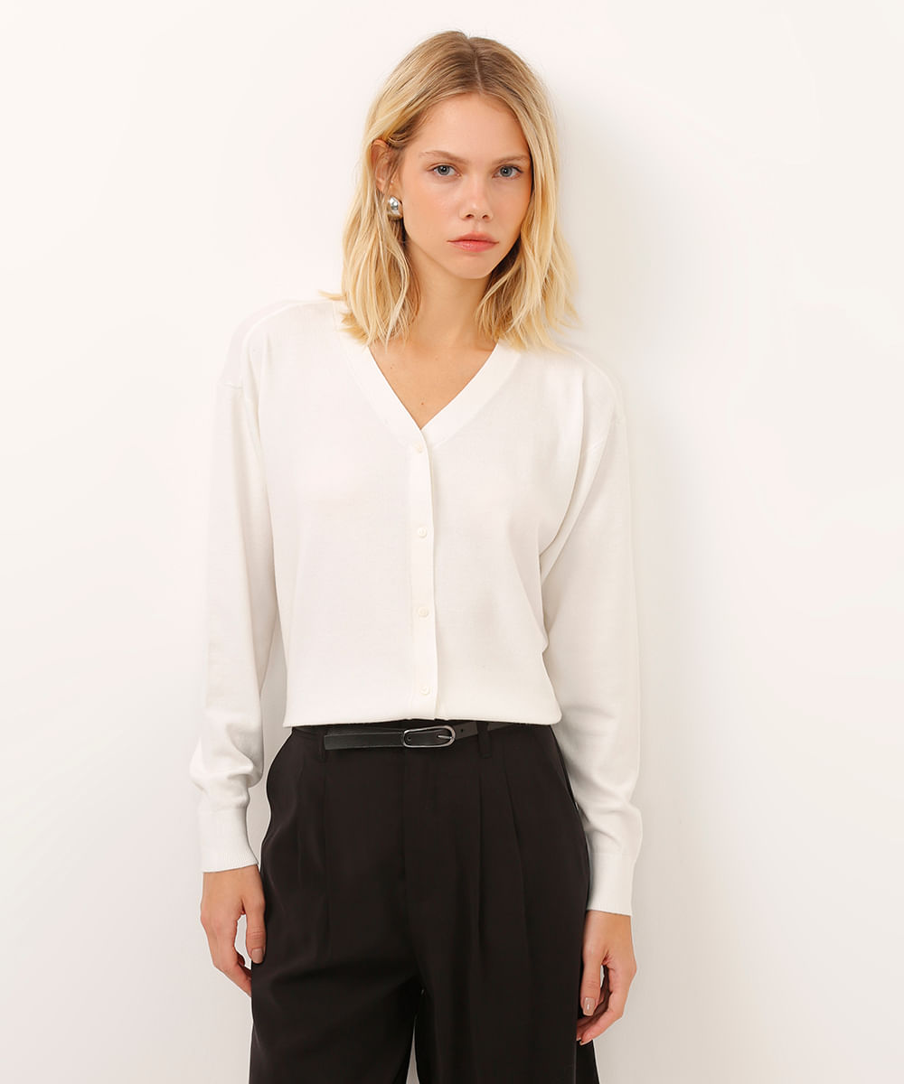 cardigan de tricot canelado off white