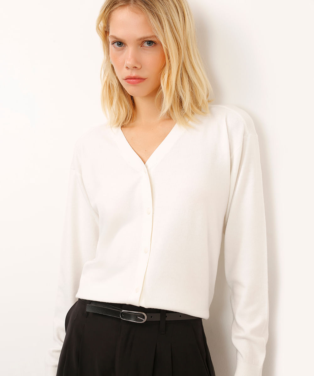 cardigan de tricot canelado off white