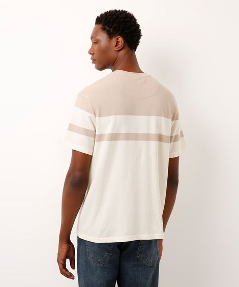 camiseta comfort texturizada listrada manga curta - kaki