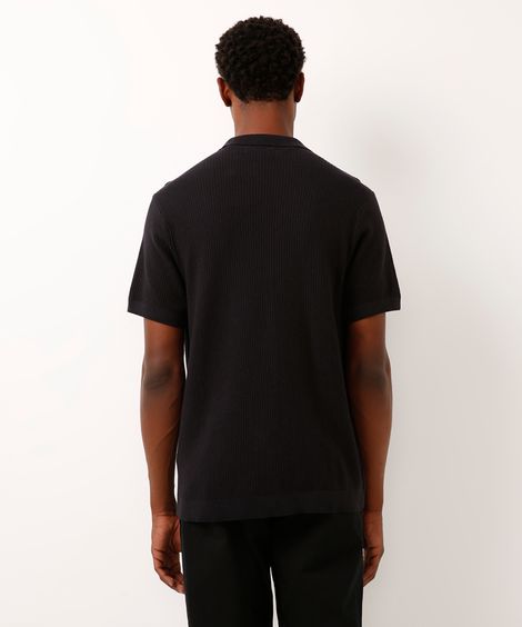 polo masculina de tricot manga curta texturizada preta