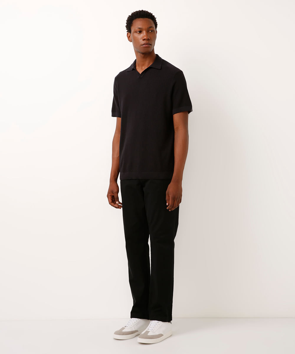 polo masculina de tricot manga curta texturizada preta