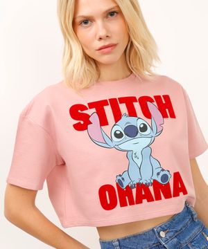 cropped de moletinho stitch rosa