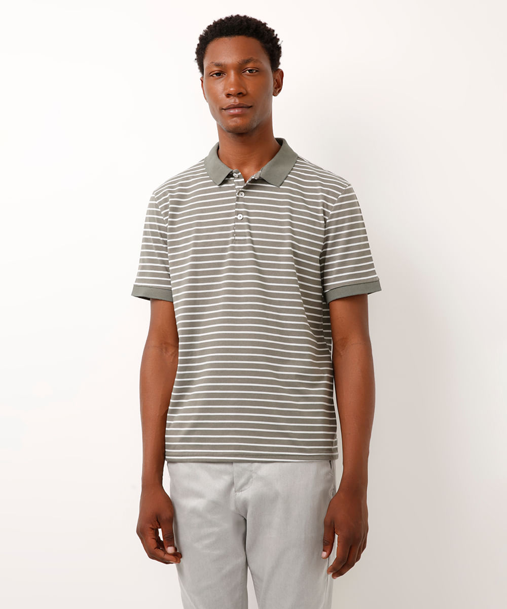 polo comfort de algodão listrada verde