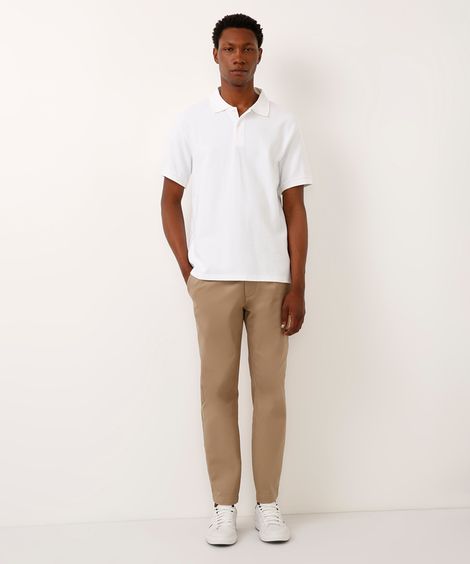 calça de sarja slim bege