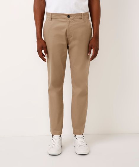 calça de sarja slim bege