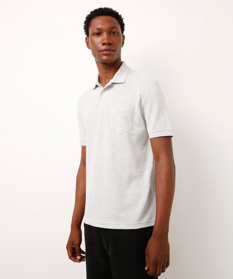 polo básica tradicional piquet com bolso cinza