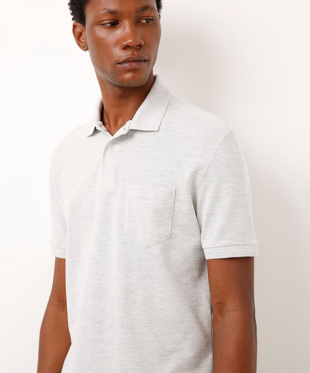 polo básica tradicional piquet com bolso cinza
