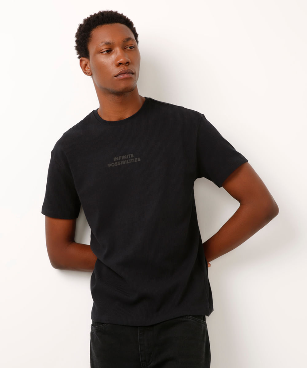 camiseta de algodão manga curta infinite possibilities preto