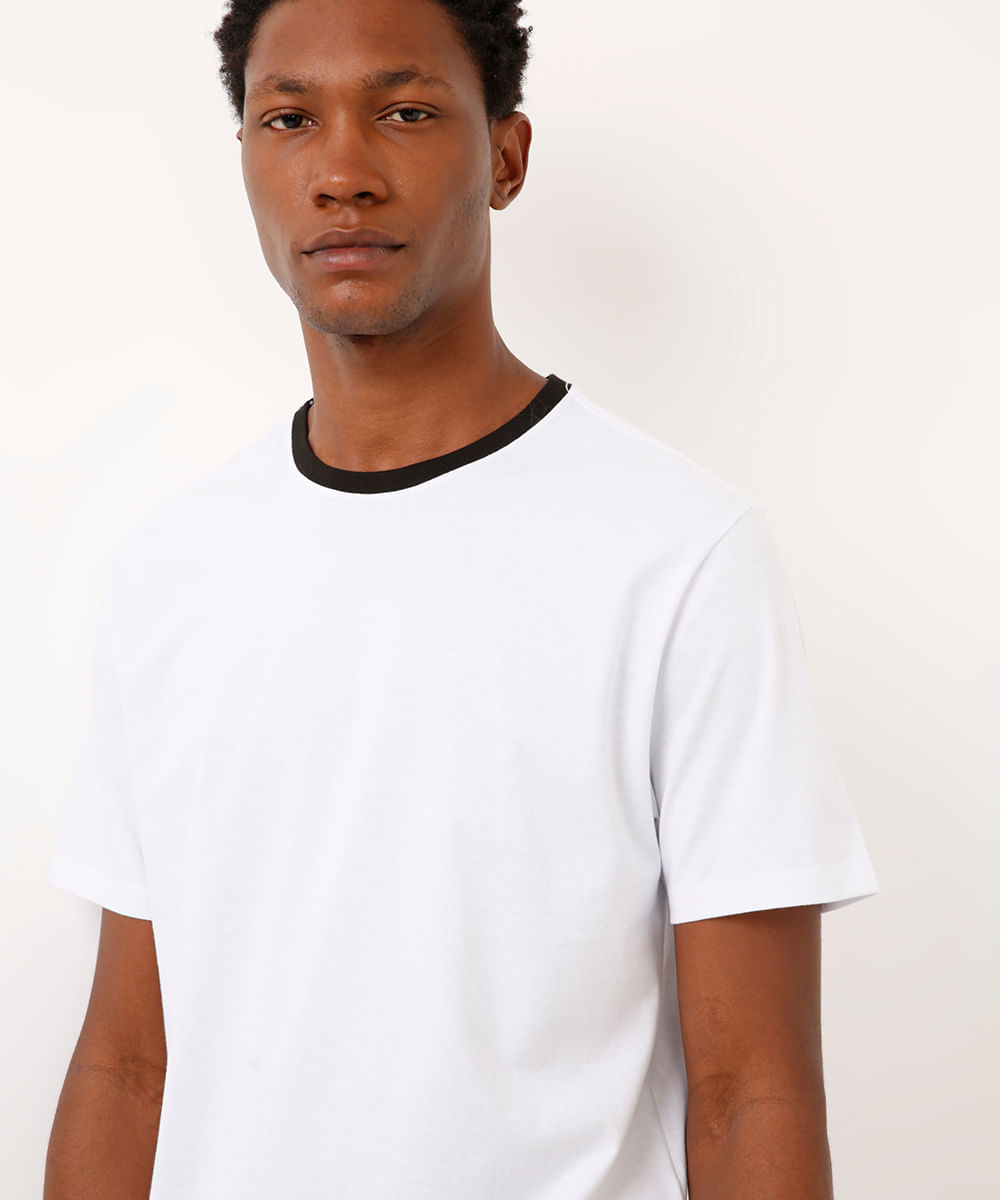 pijama curto de algodão básico bicolor branco