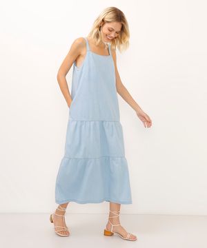 vestido jeans midi três marias azul