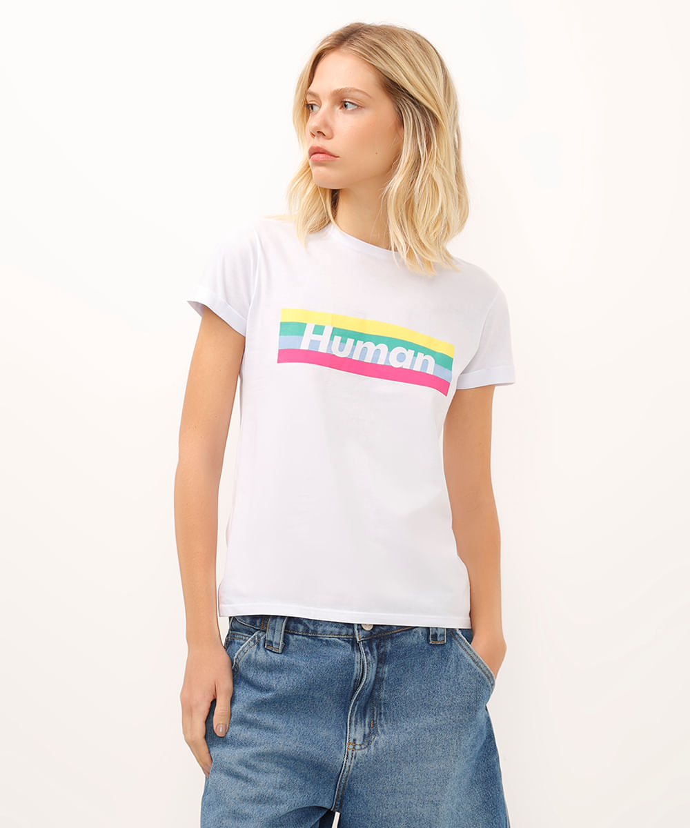 camiseta de algodão lettering manga curta branca