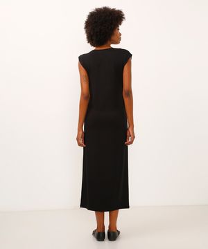 vestido midi de viscose com franzido preto