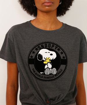 camiseta de algodão com amarração snoopy cinza