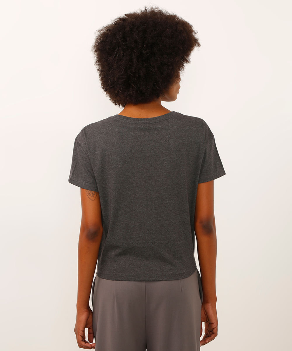 camiseta de algodão com amarração snoopy cinza