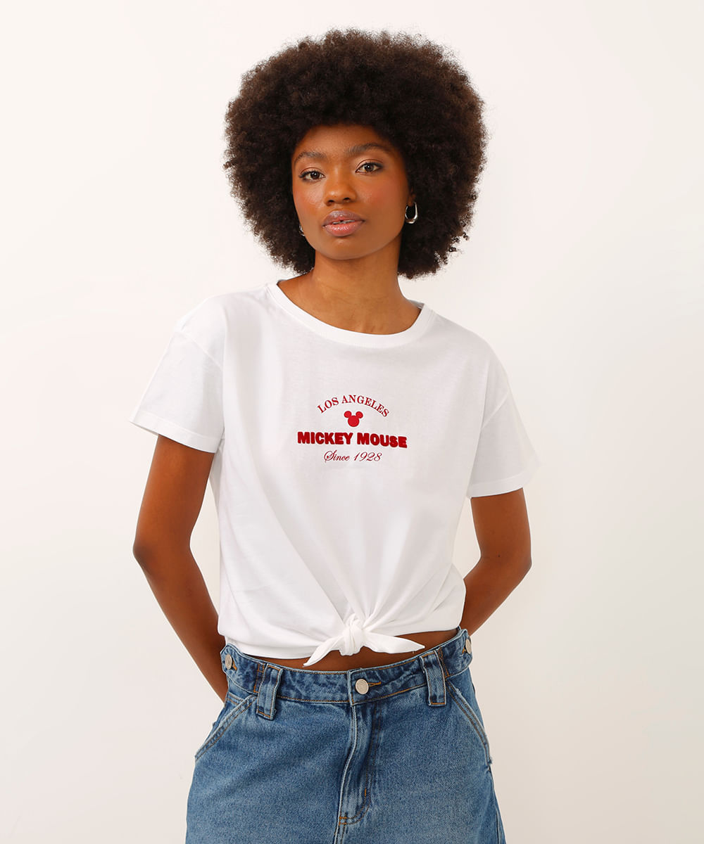 camiseta de algodão com amarração los angeles mickey off white