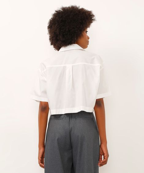 camisa cropped de algodão com bolsos off white