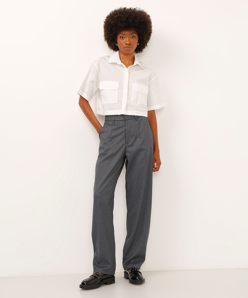 camisa cropped de algodão com bolsos off white