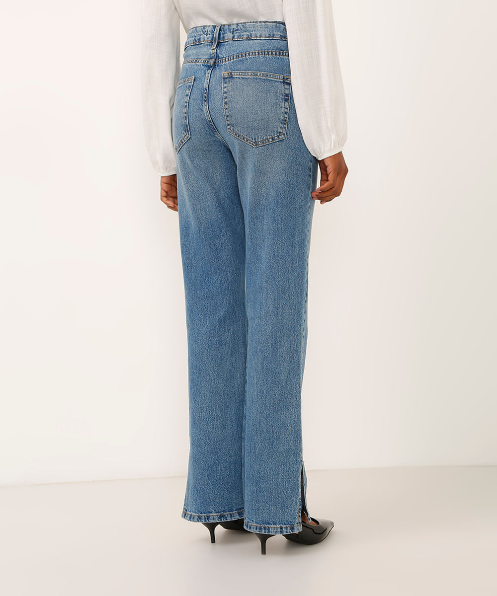calça jeans reta cintura super alta azul